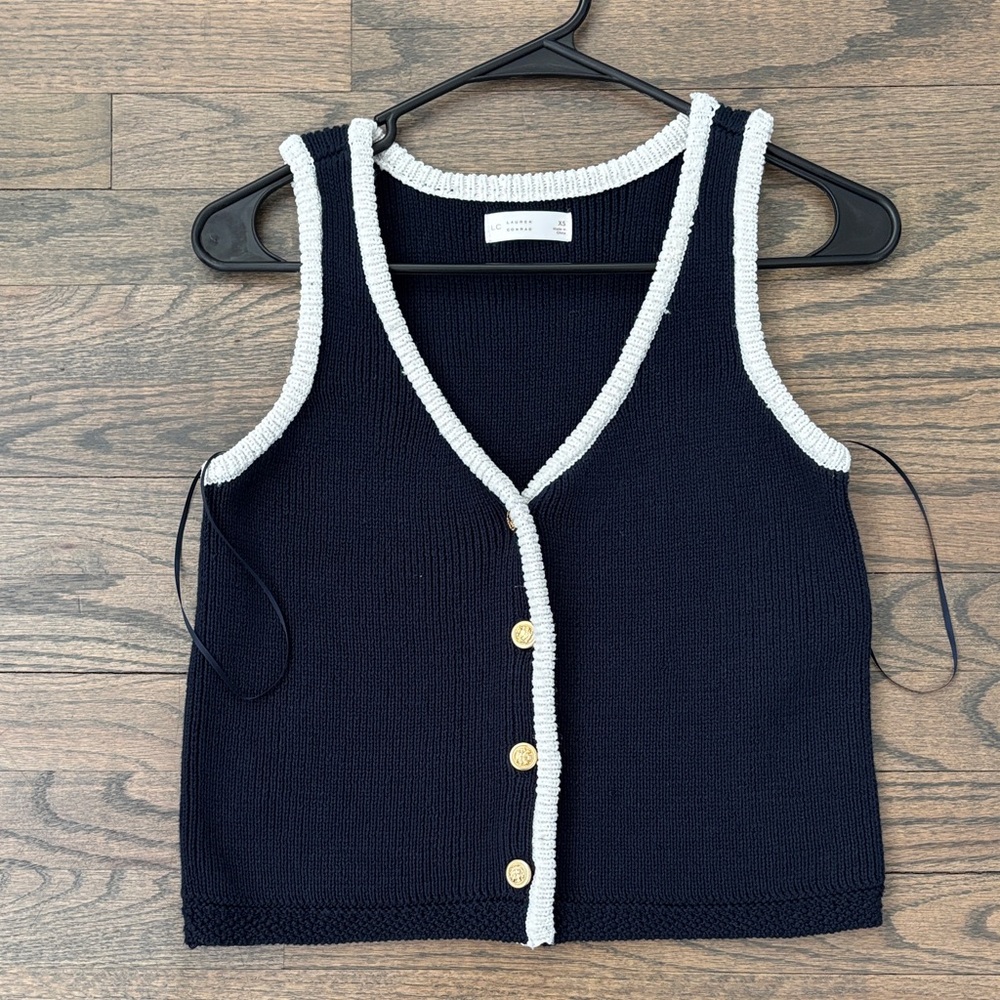LC Lauren Conrad Black V-Neck Sweater Vest with Cream Trim